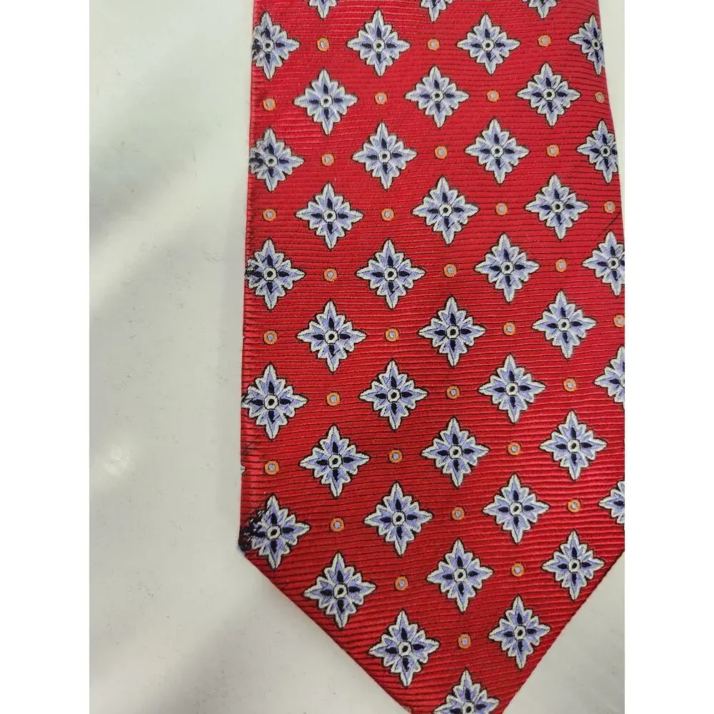 Robert Jensen Had Sewn Finest Silk Men's Tie, Italy Made In Red & Blue Geometric